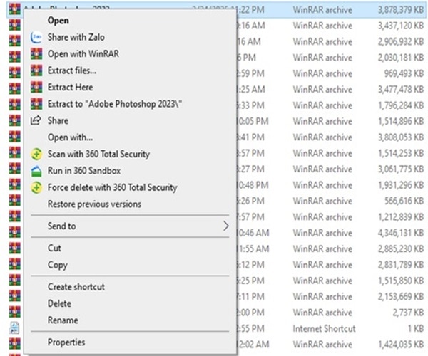Giải nén tệp bằng cách chọn Extract to Adobe Photoshop 2023 Hướng dẫn cài đặt và tải Photoshop 2023 chi tiết