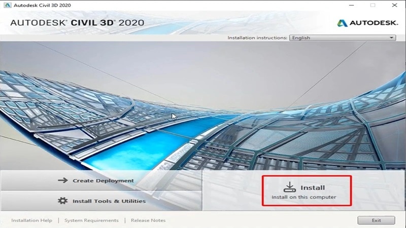 Chọn Install cài Civil 3D 2020 Bắt đầu quá trình cài đặt