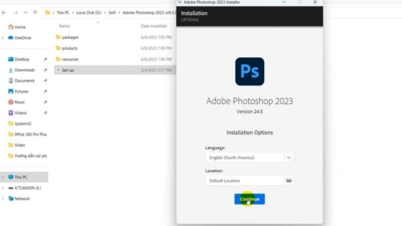 Thực hiện theo hướng dẫn và nhấn Continue để tiếp tục tải photoshop 2023