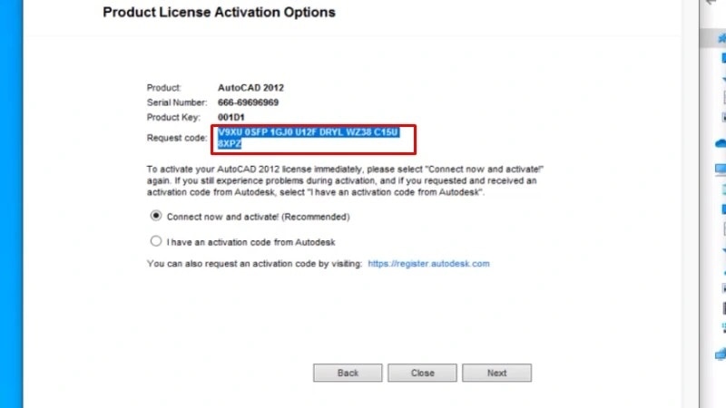 Copy mã Request Code để sử dụng