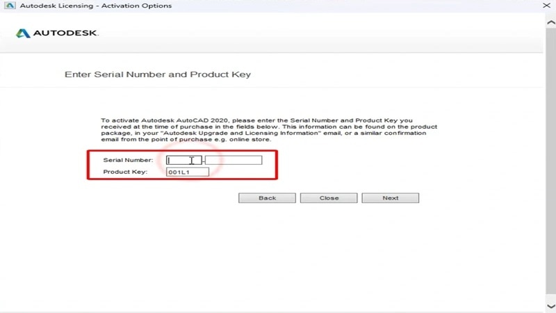 Nhập đầy đủ các mã như trên vào ô tương ứng Kích Hoạt Bản Quyền Civil 3D 2020 Miễn Phí Vĩnh Viễn