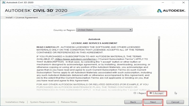 Chọn I Accept rồi Next Chấp nhận những điều khoản sử dụng