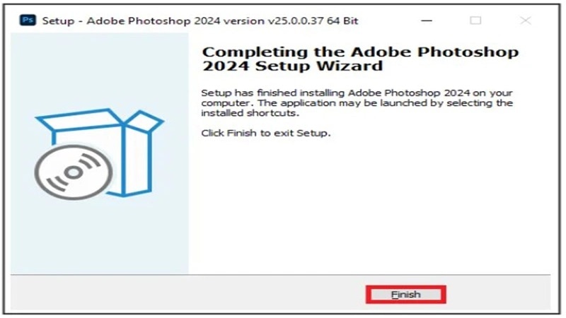 Nhấn Finish là hoàn tất tải photoshop 2024 và cài đặt chi tiết