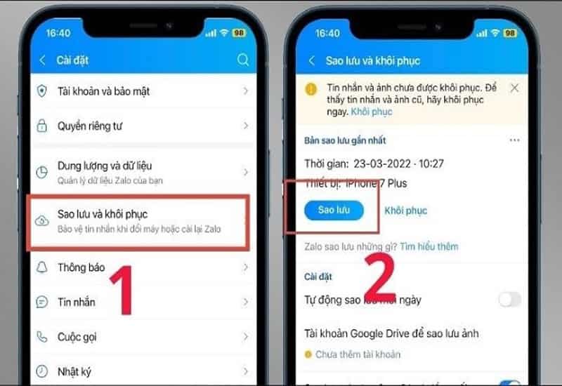 Trên điện thoại mới, đăng nhập và khôi phục tin nhắn đã sao lưu Cách chuyển tin nhắn Zalo nhanh giữa hai điện thoại