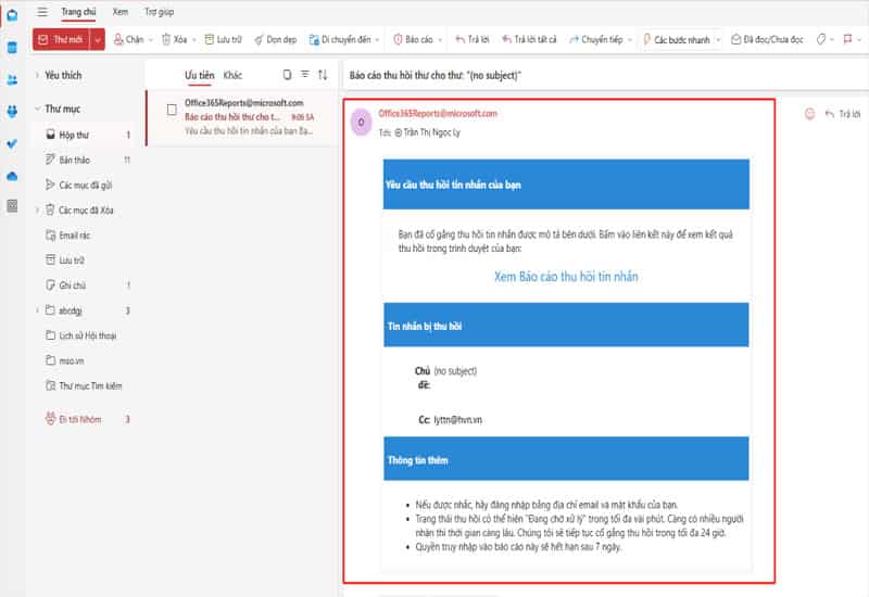 Khi nào bạn cần thu hồi thư đã gửi nhầm trong Outlook?