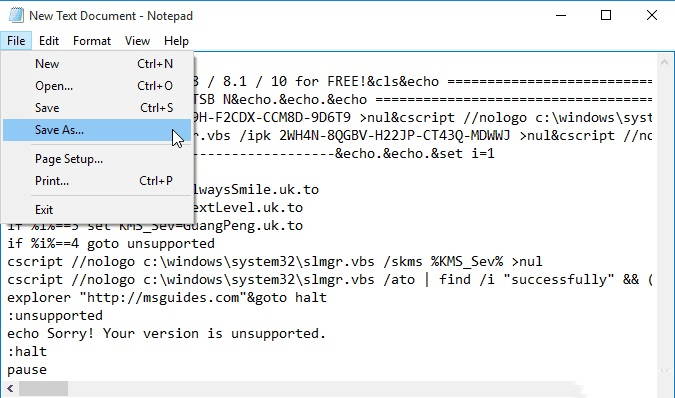 Tạo file windows10.cmd để active win