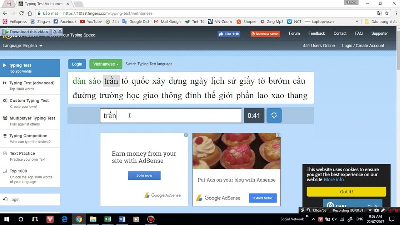 Kiểm tra tốc độ đánh máy bằng 10FastFingers