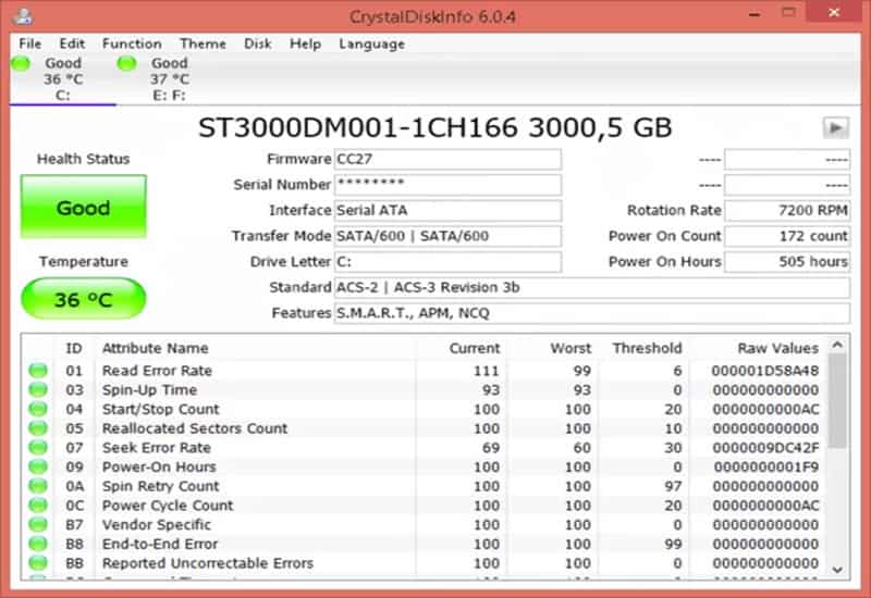 CrystalDiskInfo giám sát tình trạng sức khỏe ổ cứng Ổ Cứng Chậm? Dùng Ngay Những Phần Mềm Test Này