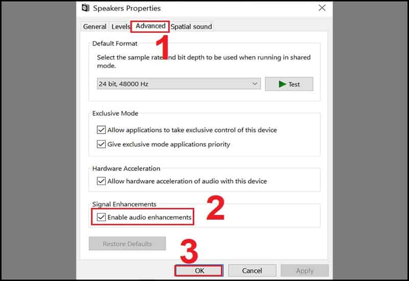 Tắt Audio Enhancements để cải thiện chất lượng âm thanh